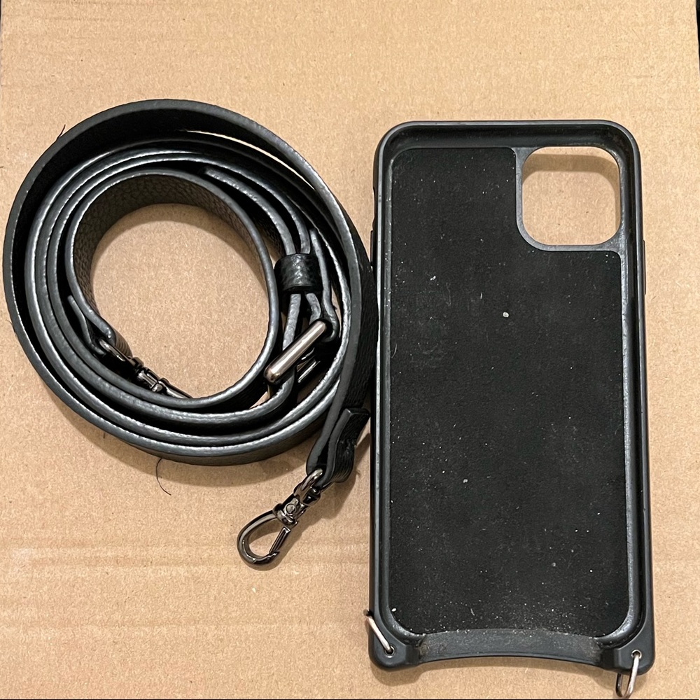 BANDOLIER - Black pebble leather w/ pewter hardware, iPhone 11 ProMax